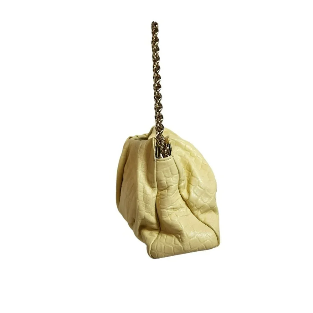 Sam Edelman Cream Croc Embossed Faux Leather Shoulder Bag Gold Chain‎ Strap Hobo